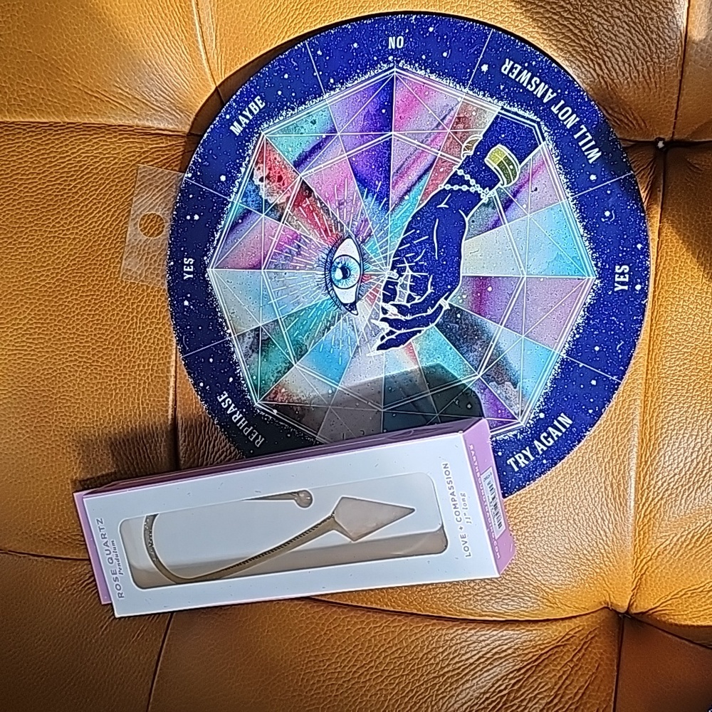 Earthbound trading mystical eye pendulum board and rose quartz pendulum set